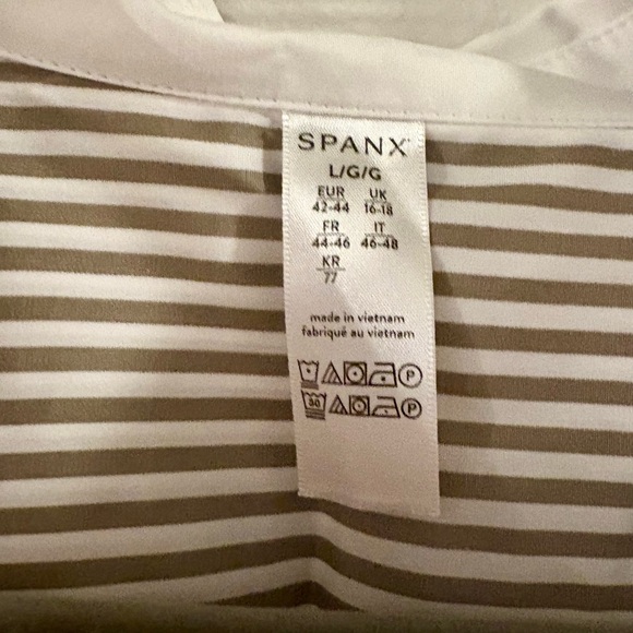 Spanx Poplin Oversized Button Down in Matcha Stripe - Picture 7 of 8